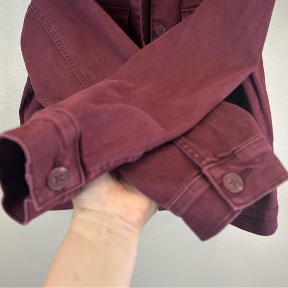 Belle by Kim Gravel L Deep Burgundy Jean Jacket Pockets Denim Outdoor Casual - Picture 7 of 12